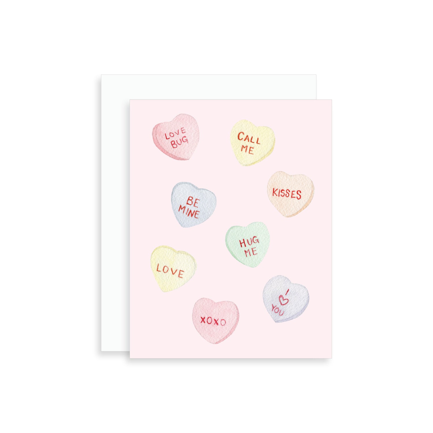 Conversation Hearts Valentine's Day Watercolor Greeting Card