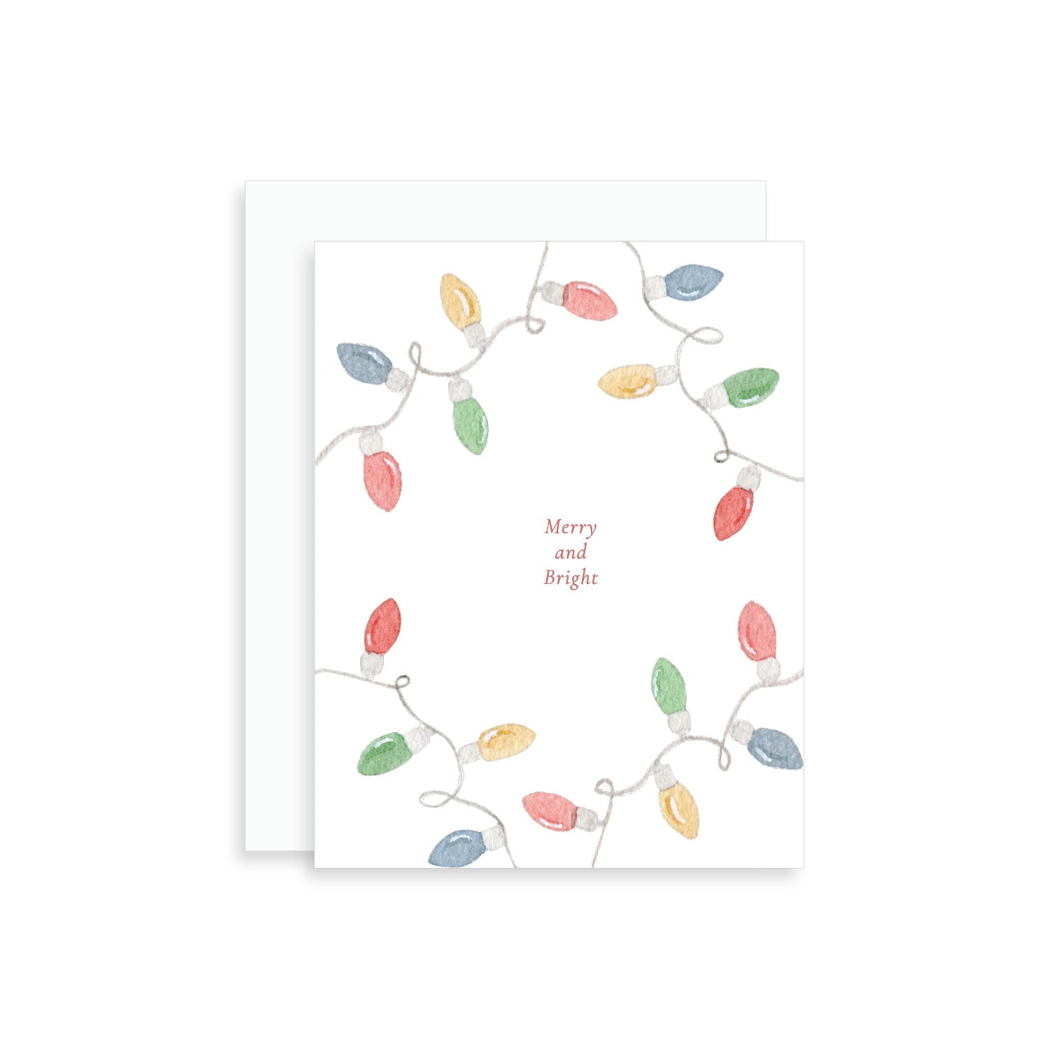 Merry and Bright Watercolor Christmas Lights Greeting Card