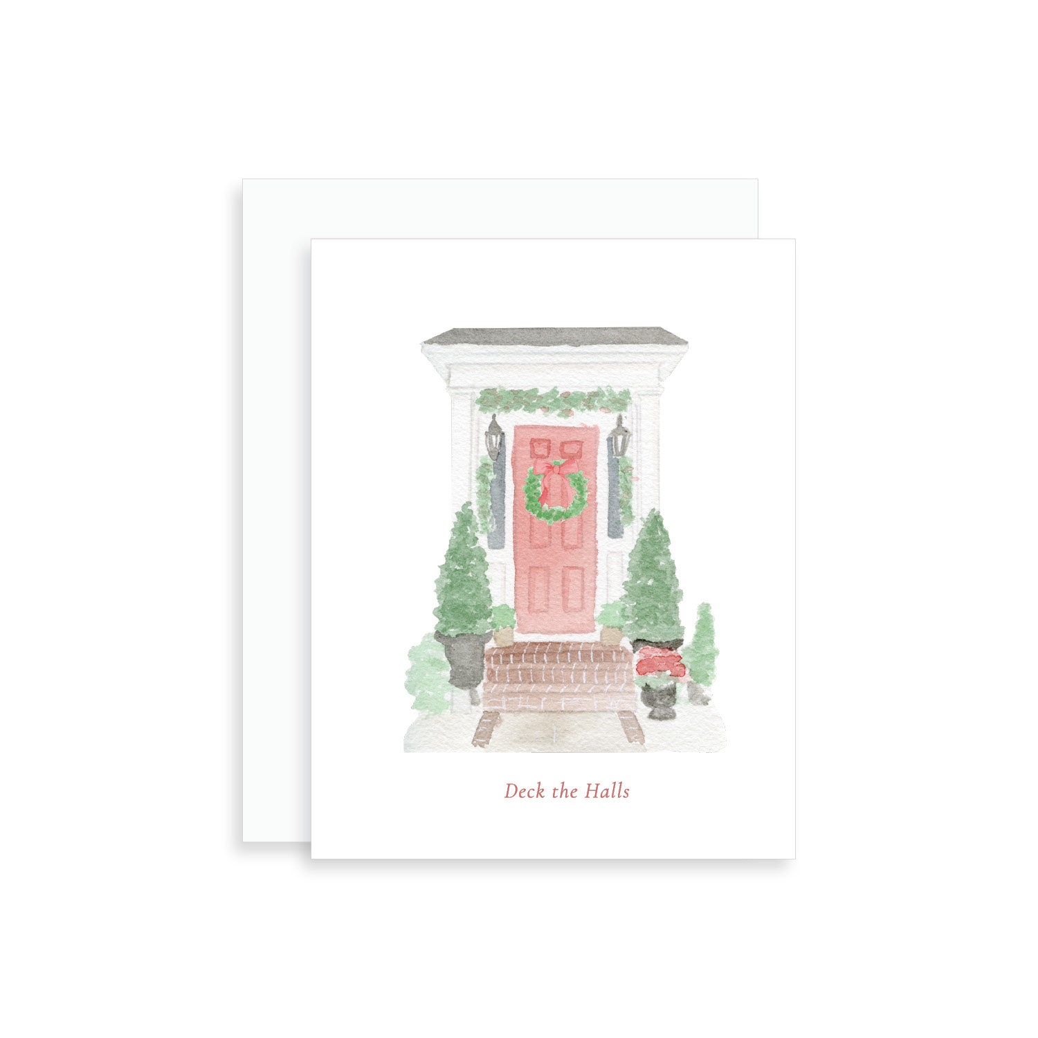 Deck the Halls Front Door Watercolor Christmas Greeting Card