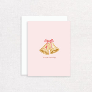 Seasons Greetings Watercolor Gold Bells Greeting Card