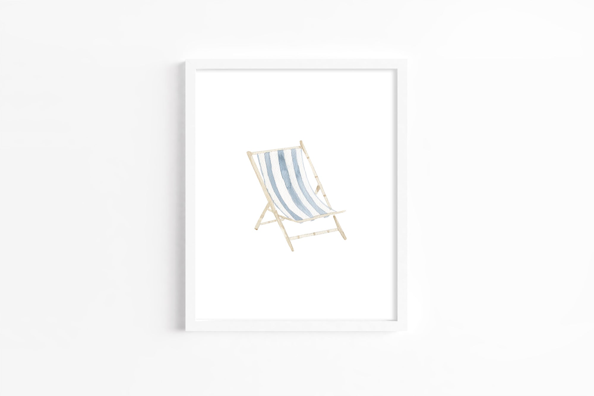 Striped Beach Chair Watercolor Art Print