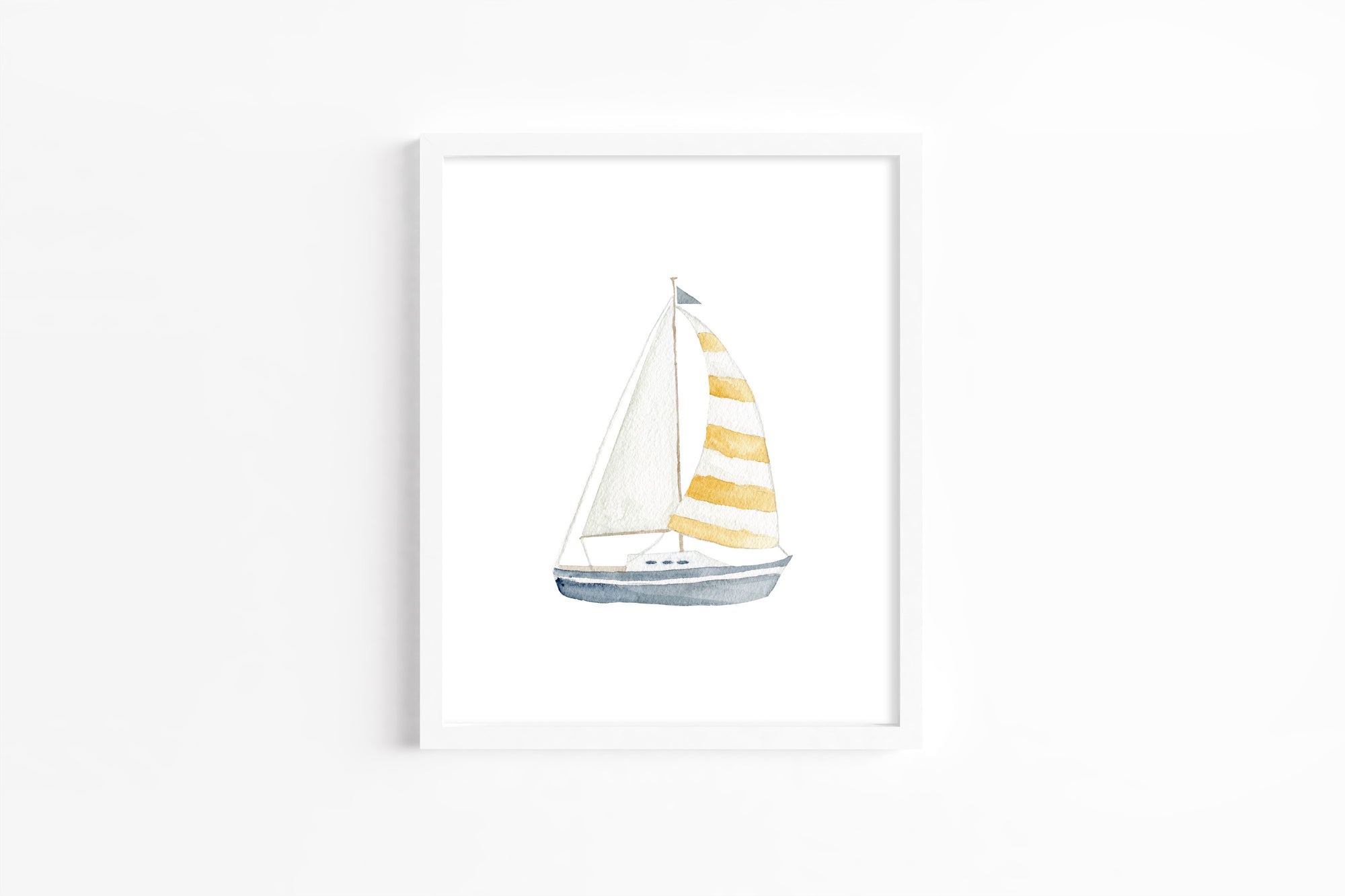 Striped Sailboat Watercolor Art Print