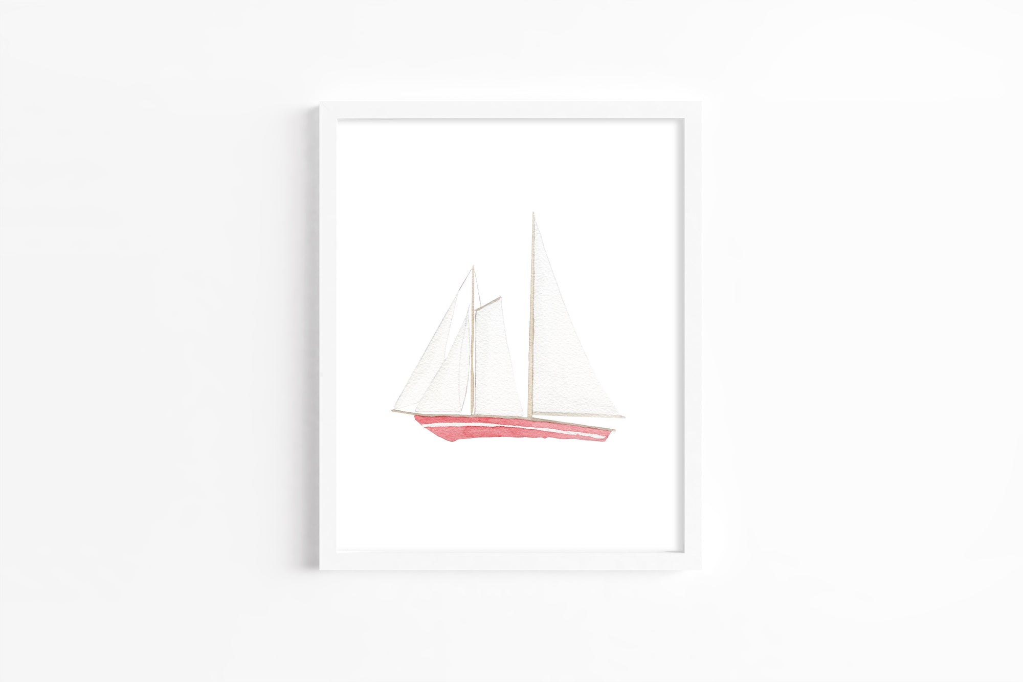 Red Sailboat Watercolor Art Print