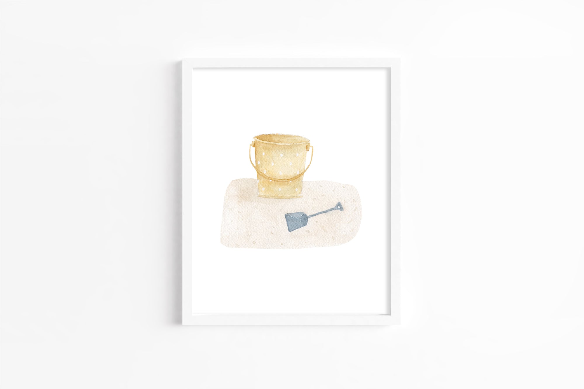 Shovel and Bucket on the Beach Watercolor Art Print